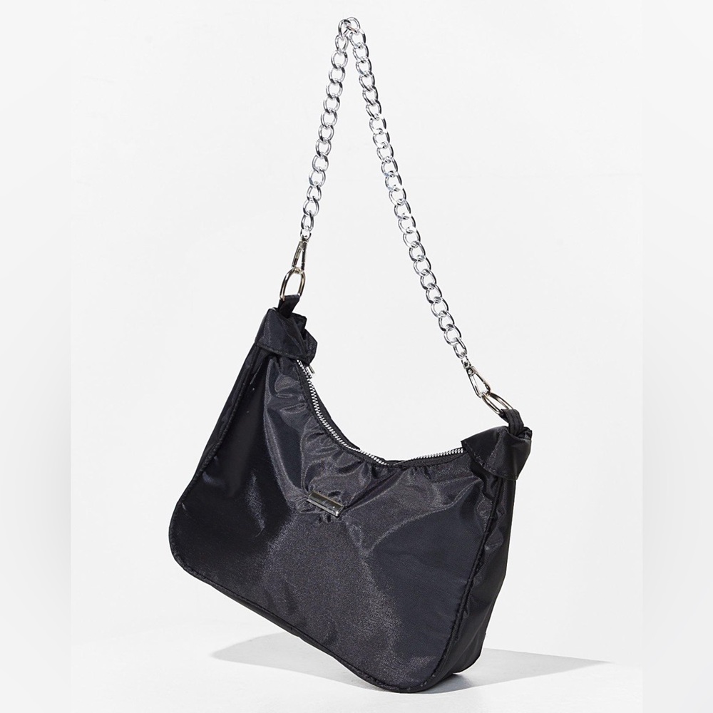 Nasty Gal Chain‎ Strap Zip Close Shoulder Bag in Black